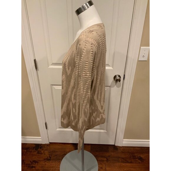 Lafayette 148 New York Tan Knit Eyelet Textured Silk Blend Cardigan, Size L - Picture 5 of 9